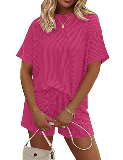 Women's Striped Casual Two-Piece Set — T-Shirt & Trousers