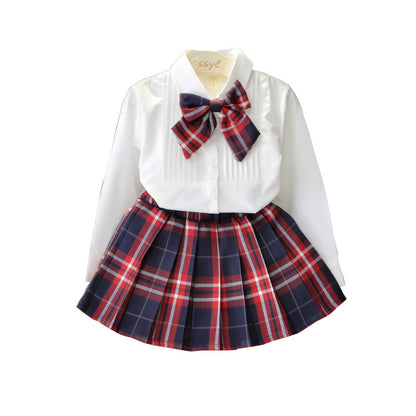 Girls' Long-Sleeve Shirt & Plaid Skirt Set | Red Plaid | Ages 3–8