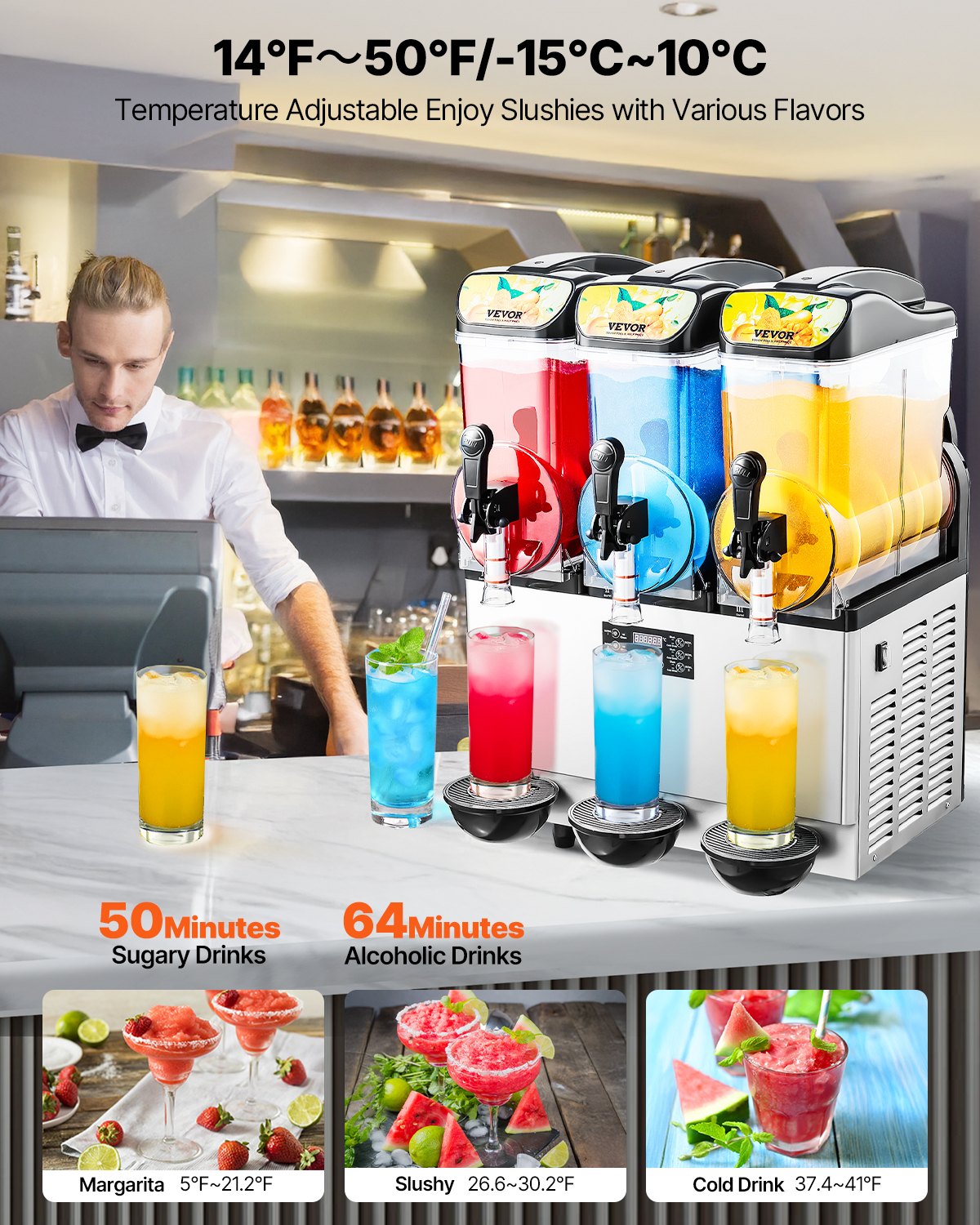 Commercial 3-Tank Slushy Machine – 3 × 15L Frozen Drink Maker | Bars & Cafes