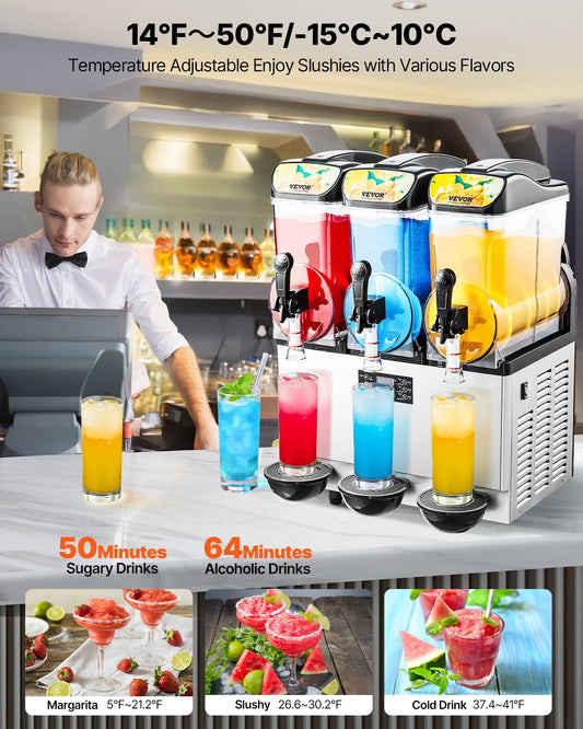 Commercial 3-Tank Slushy Machine – 3 × 15L Frozen Drink Maker | Bars & Cafes