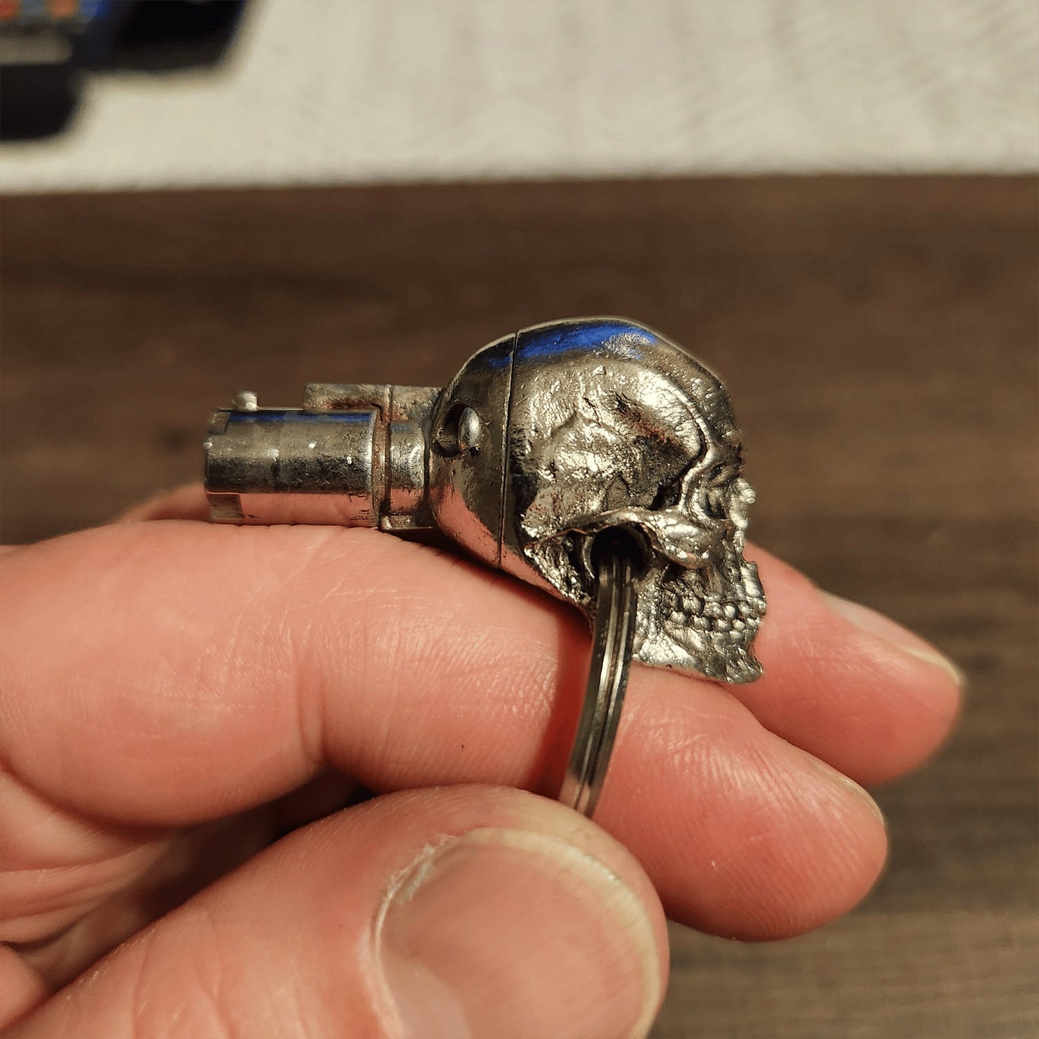 3D Metal Skull Keychain | Geometric Iron Charm | Silver