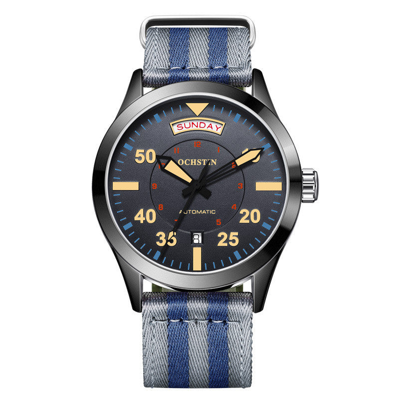 Men’s Mechanical Watch – 41mm Braided Nylon Strap, Mineral Glass, 30M