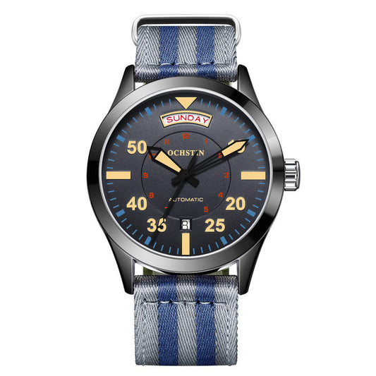 Men’s Mechanical Watch – 41mm Braided Nylon Strap, Mineral Glass, 30M