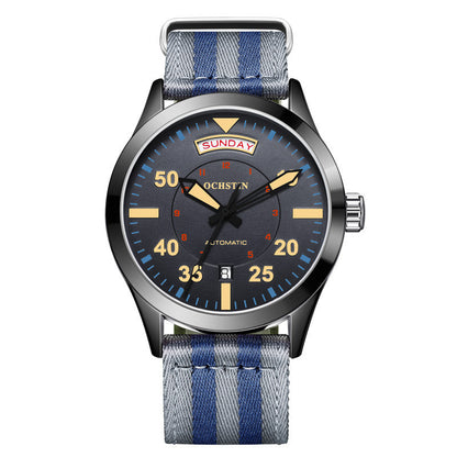 Men’s Mechanical Watch – 41mm Braided Nylon Strap, Mineral Glass, 30M
