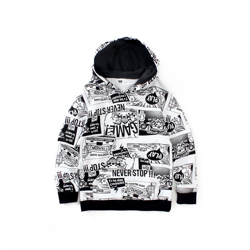 Children's Hooded Cotton Pullover Sweater | Loose Fit Kids Long Sleeve Top