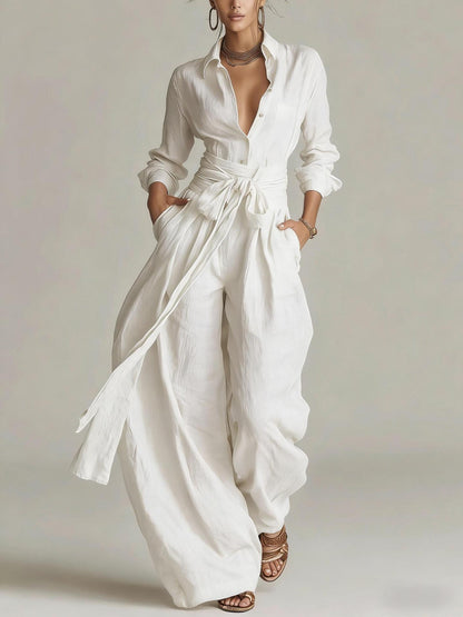 Solid-color High-waisted Short-sleeve Pants Fashion Casual Set