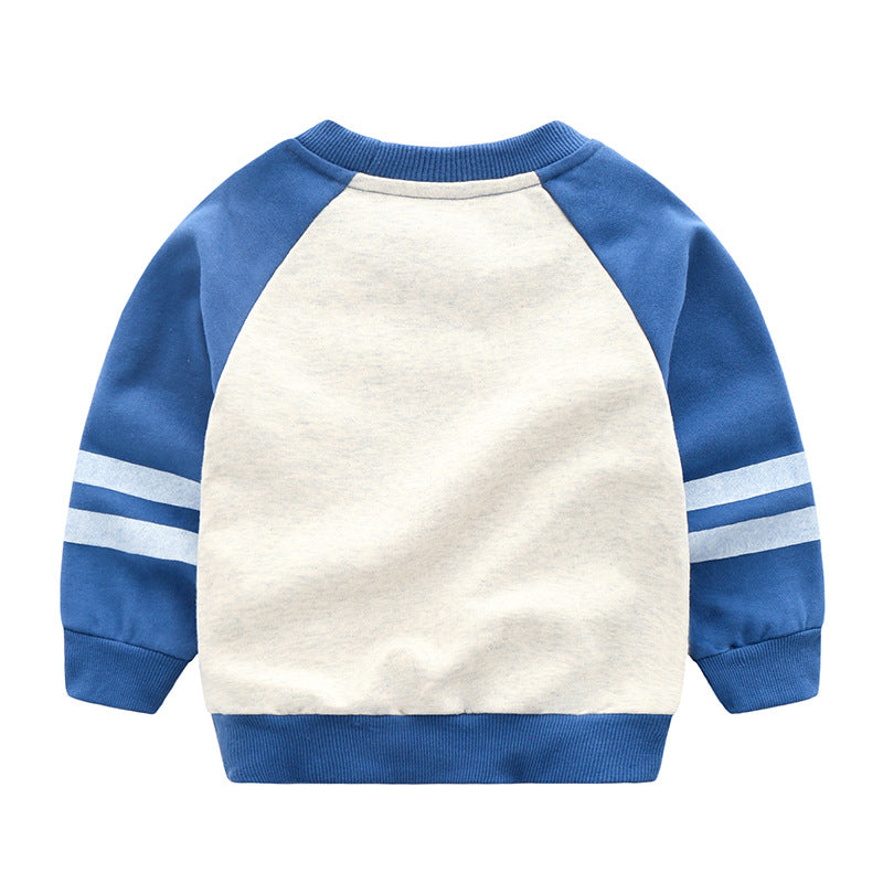 Children's Cartoon Print Cotton Pullover Sweatshirt | Boys | Green & Denim Blue