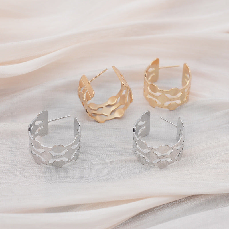 Dainty Hollow-Out Circular Earrings | Geometric Alloy Earrings for Women