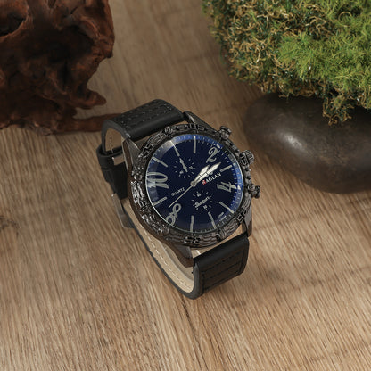 Men's Black Quartz Watch Gift Set | Wallet, Belt & Keychain