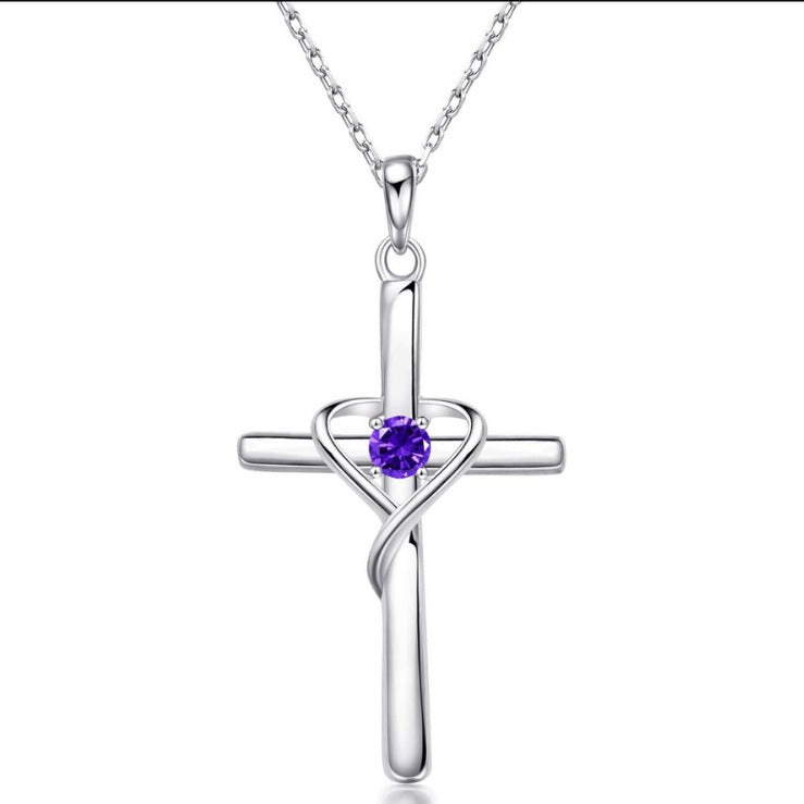 Heart Cross Crystal Pendant Necklace | Electroplated Alloy O-Link Chain for Women