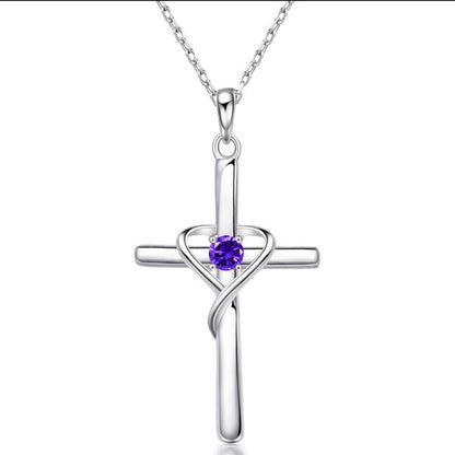 Heart Cross Crystal Pendant Necklace | Electroplated Alloy O-Link Chain for Women