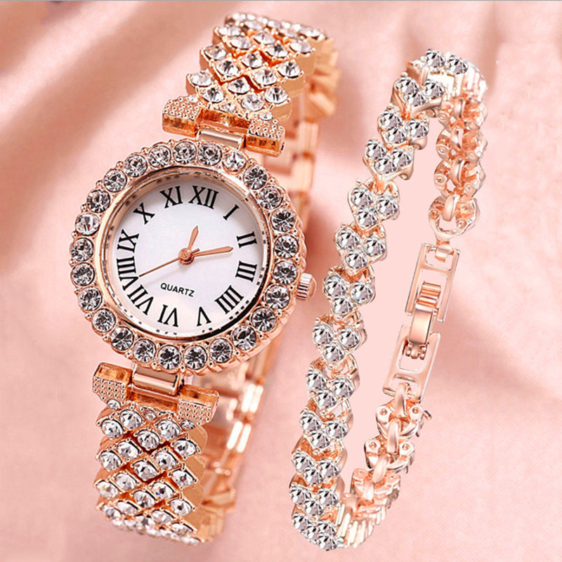 Women's Roman Numeral Watch & Bracelet Set | Diamond Effect | 6 Styles
