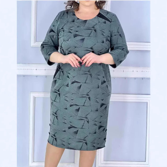 Women's Geometric Print A-Line Short-Sleeve Dress — Plus Size