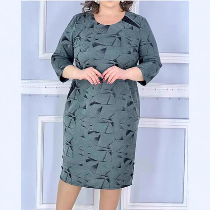 Women's Geometric Print A-Line Short-Sleeve Dress — Plus Size