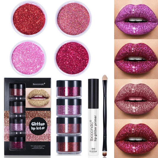 Glitter Lip Gloss Kit with Primer & Applicator