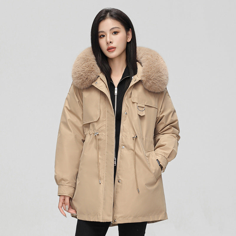 Women's Mid-Length Padded Coat with Fur Collar - 5 Colours