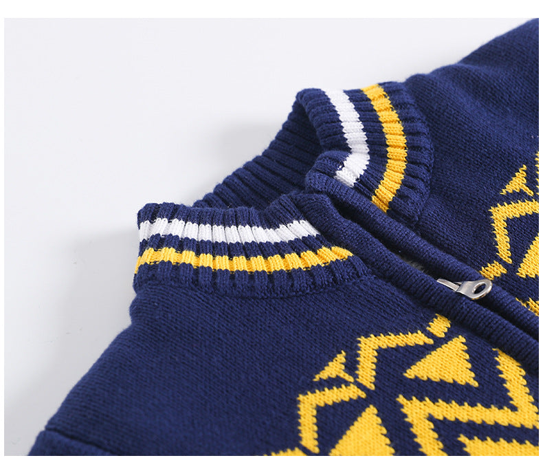 Children's Striped Zip-Up Knitted Cardigan | Long Sleeve Cotton Sweater