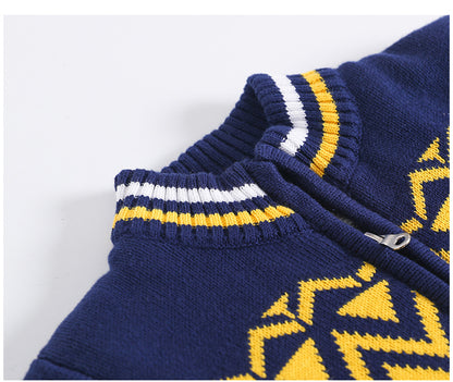 Children's Striped Zip-Up Knitted Cardigan | Long Sleeve Cotton Sweater