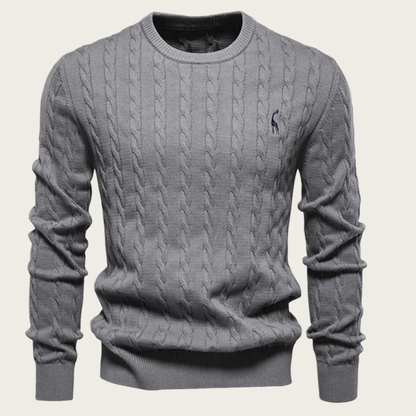 Men's Deer Embroidered Cotton Pullover Sweater | Autumn Casual Knitwear