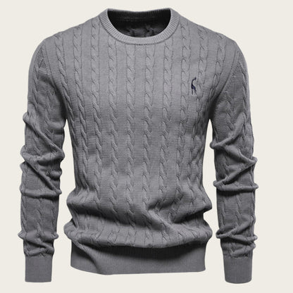 Men's Deer Embroidered Cotton Pullover Sweater | Autumn Casual Knitwear