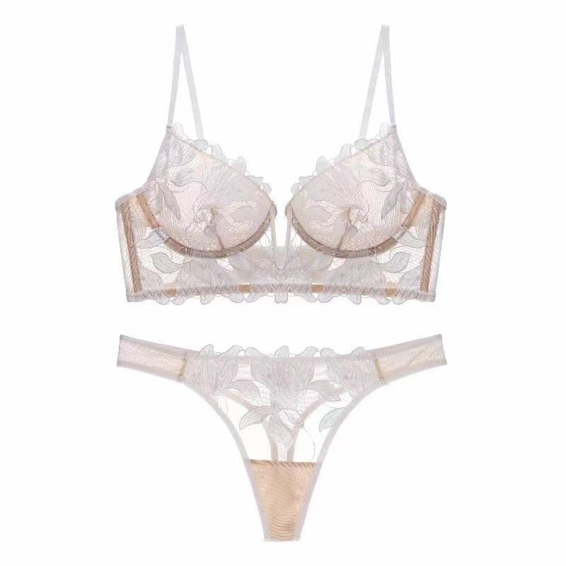 Women's Deep V Lace Lingerie Set | Push-Up Bra & Knicker Set