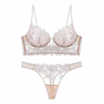 Women's Deep V Lace Lingerie Set | Push-Up Bra & Knicker Set
