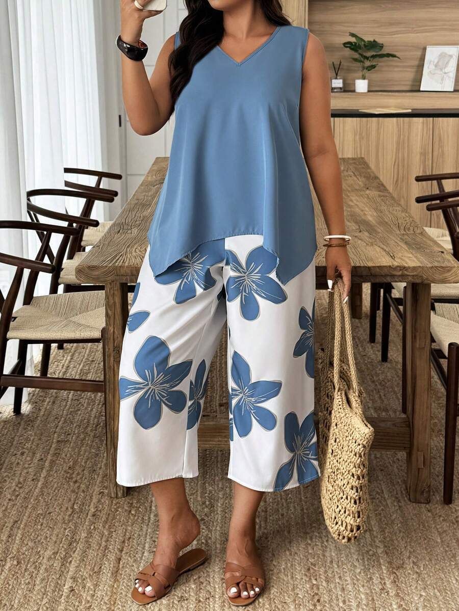 Women's Sleeveless Vest and Cropped Pants Co-ord Set