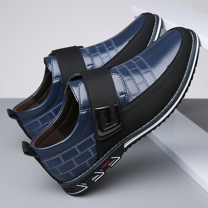 Men's PU Leather Plaid Shoes – Lace-Up & Slip-On, Black, Brown & Blue