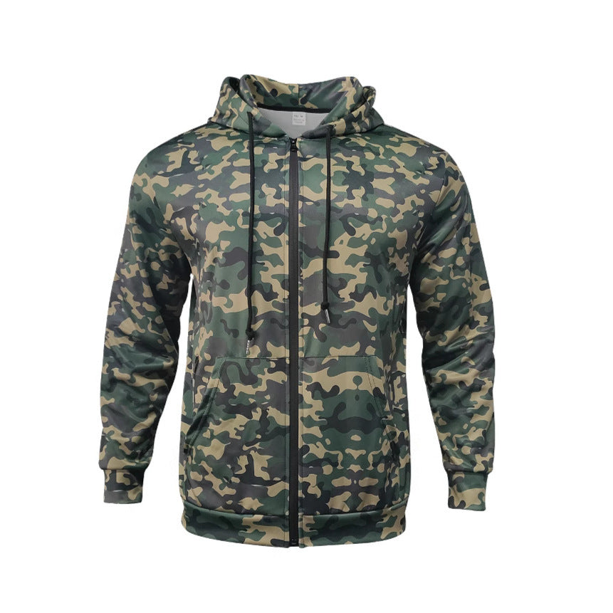 Men's Camo Hooded Cardigan Jacket – Cotton-Lined | XS–4XL