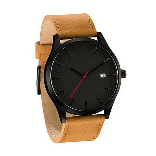 Men's Matte Leather Quartz Watch with Calendar – 4 Styles