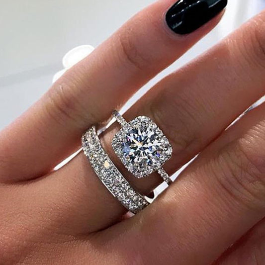 Hua Micro-Inlaid Zircon Ring Set For Women Fashionable Style