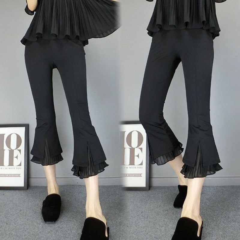 Women's High Waist Mesh Splice Cropped Trousers - Smart Casual