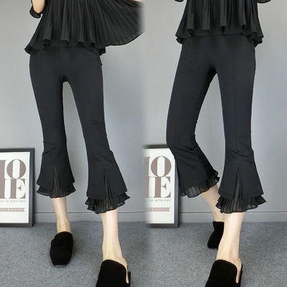 Women's High Waist Mesh Splice Cropped Trousers - Smart Casual
