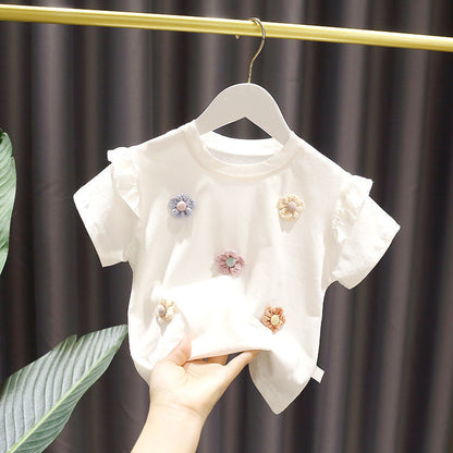 Girls Cotton Short Sleeve Floral Print Top – 5 Colours
