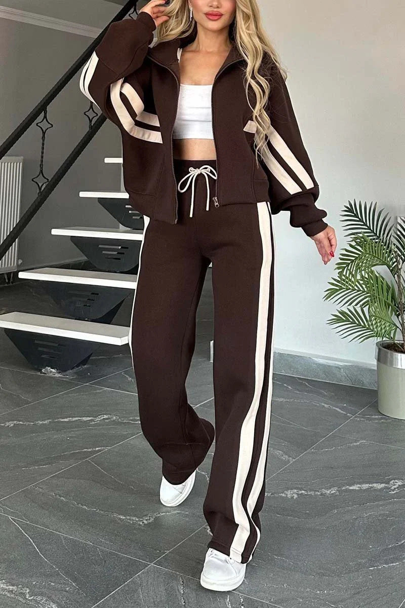 Women's Striped Zip Jacket & Trouser Co-ord Set | S-5XL | 5 Colours