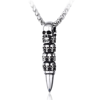 Unisex Stainless Steel Skull Bullet Wrap Pendant – Punk Necklace Charm