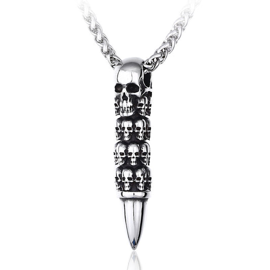 Unisex Stainless Steel Skull Bullet Wrap Pendant – Punk Necklace Charm