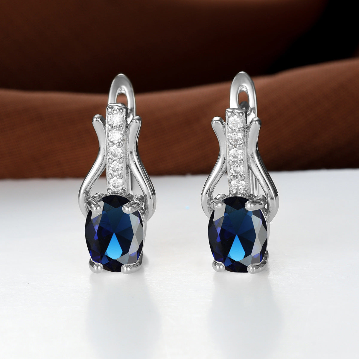 Oval Crystal Ear Clips | Champagne Gold & Platinum Copper Earrings for Women