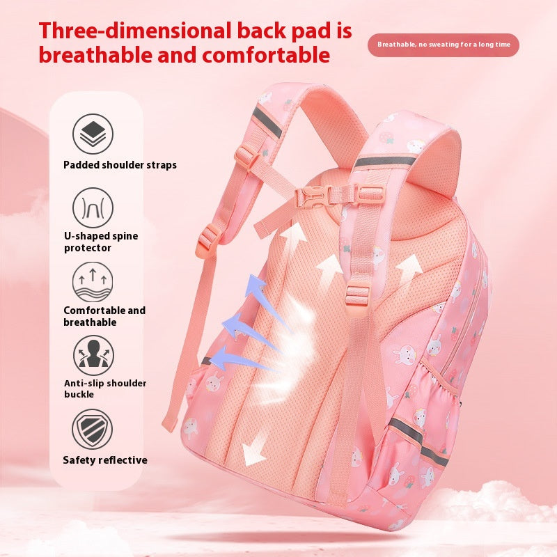Kids' Rabbit Cartoon School Backpack – Spine Protection & Waterproof, Ages 6–12