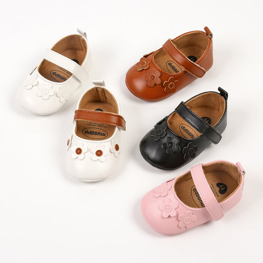 Girls' Flower Soft-Sole Non-Slip Toddler Shoes | Princess PU Leather Baby Shoes