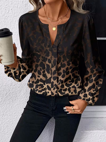 Women's Printed Puff-Sleeve V-Neck Blouse