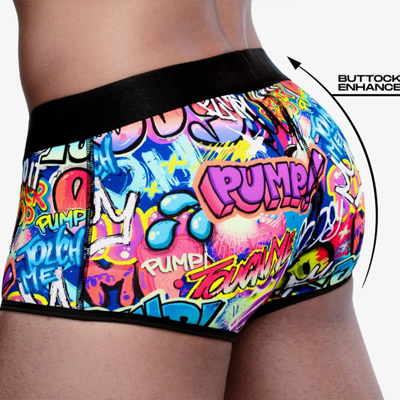 Men's Nylon Graffiti Boxer Briefs – Low-Waist Breathable Underwear