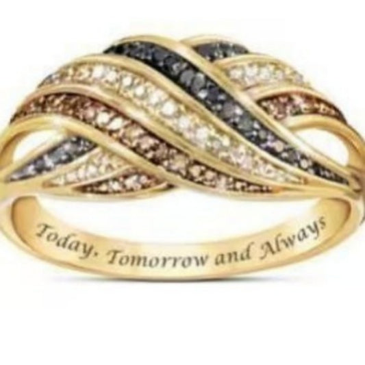 Womens Multi-ring Copper Ring With Zircon Inlays