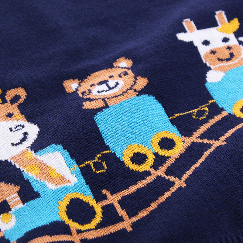 Boys Fawn Cartoon Double-Layer Cotton Knit Sweater | Kids Knitwear