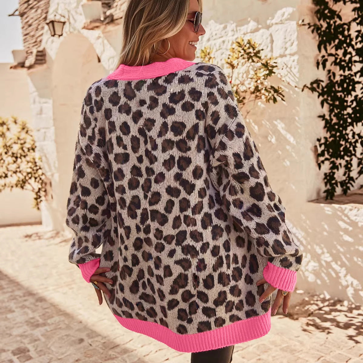 Women's Leopard Print Longline Cardigan - Relaxed Fit