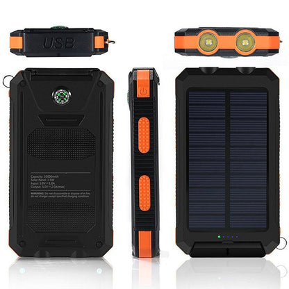 Waterproof Solar Power Bank with Compass – Rugged Outdoor Charging 5 Colours