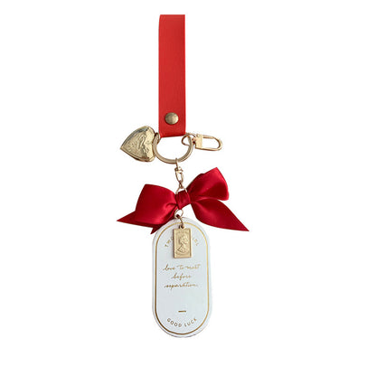 Leather Bookmark Bow Keychain | Red & Pink
