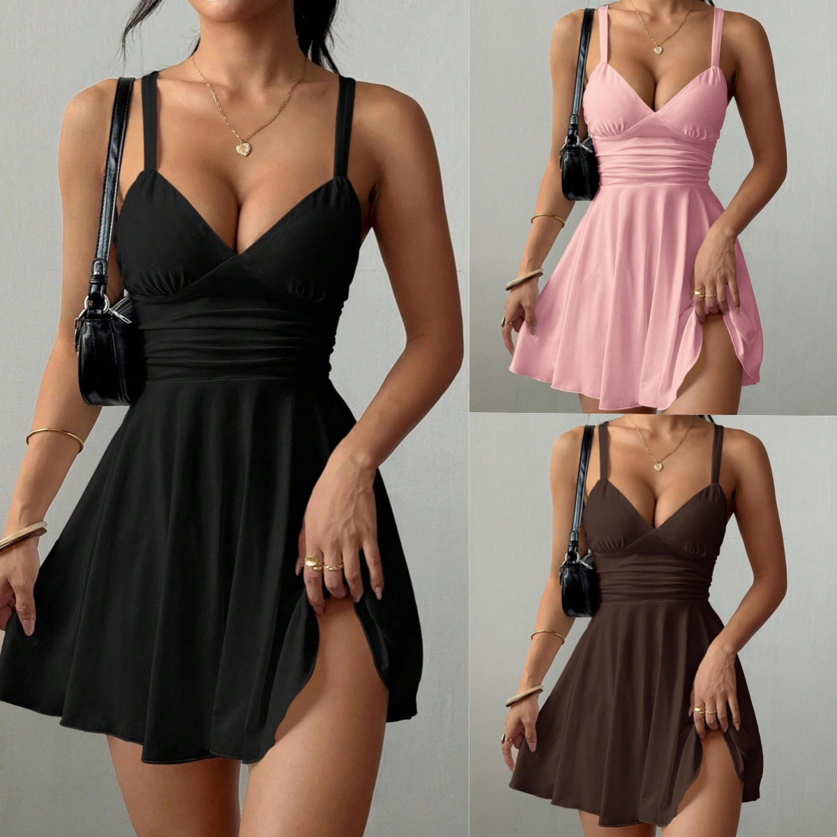 Women's Midi Pleated Knit Dress | V-Neck Sleeveless Slip Dress