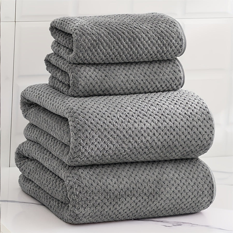 Coral Fleece 4-Piece Bath Towel Set | 8 Bold Colours | Soft & Absorbent