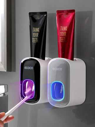 Wall-Mounted Automatic Toothpaste Dispenser & Toothbrush Holder Set